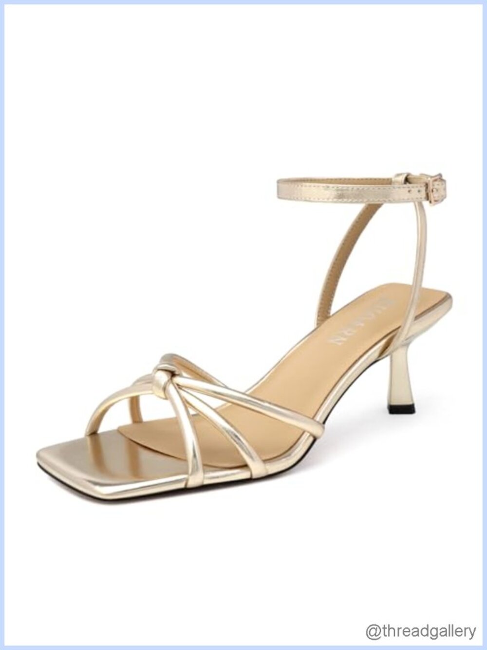 Kitten Heel Strappy Sandals Adjustable Ankle Strap Square Open Toe Faux Leather